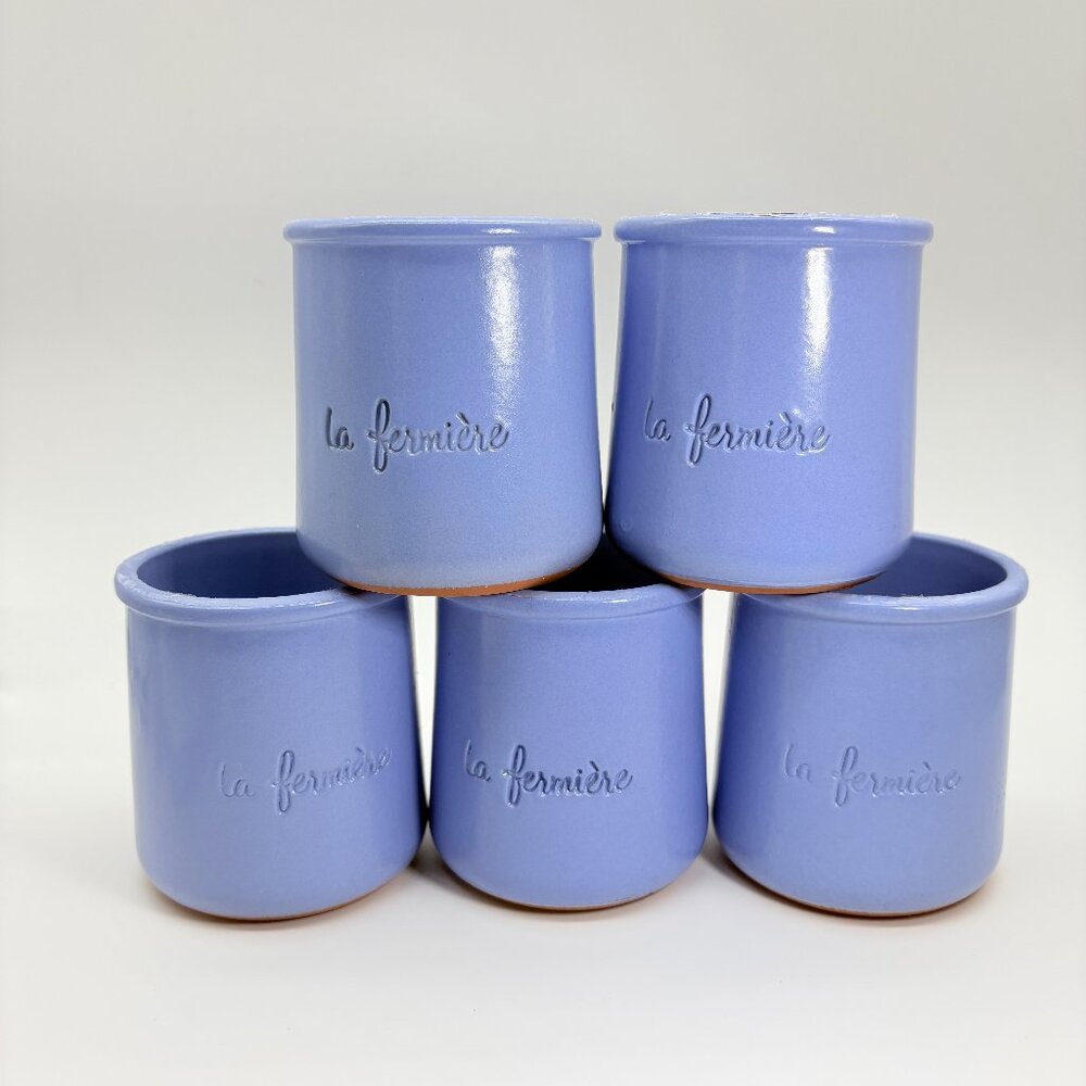 5 La Fermiere French Blue Terracotta Yogurt‎ Pots